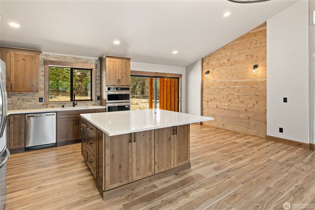 Kitchen island and dining area